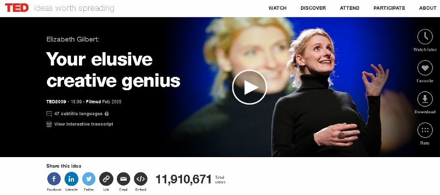 Wunderbarer TED Talk über Genies von Elizabeth Gilbert nach ihrem Erfolg mit “Eat – Pray – Love”